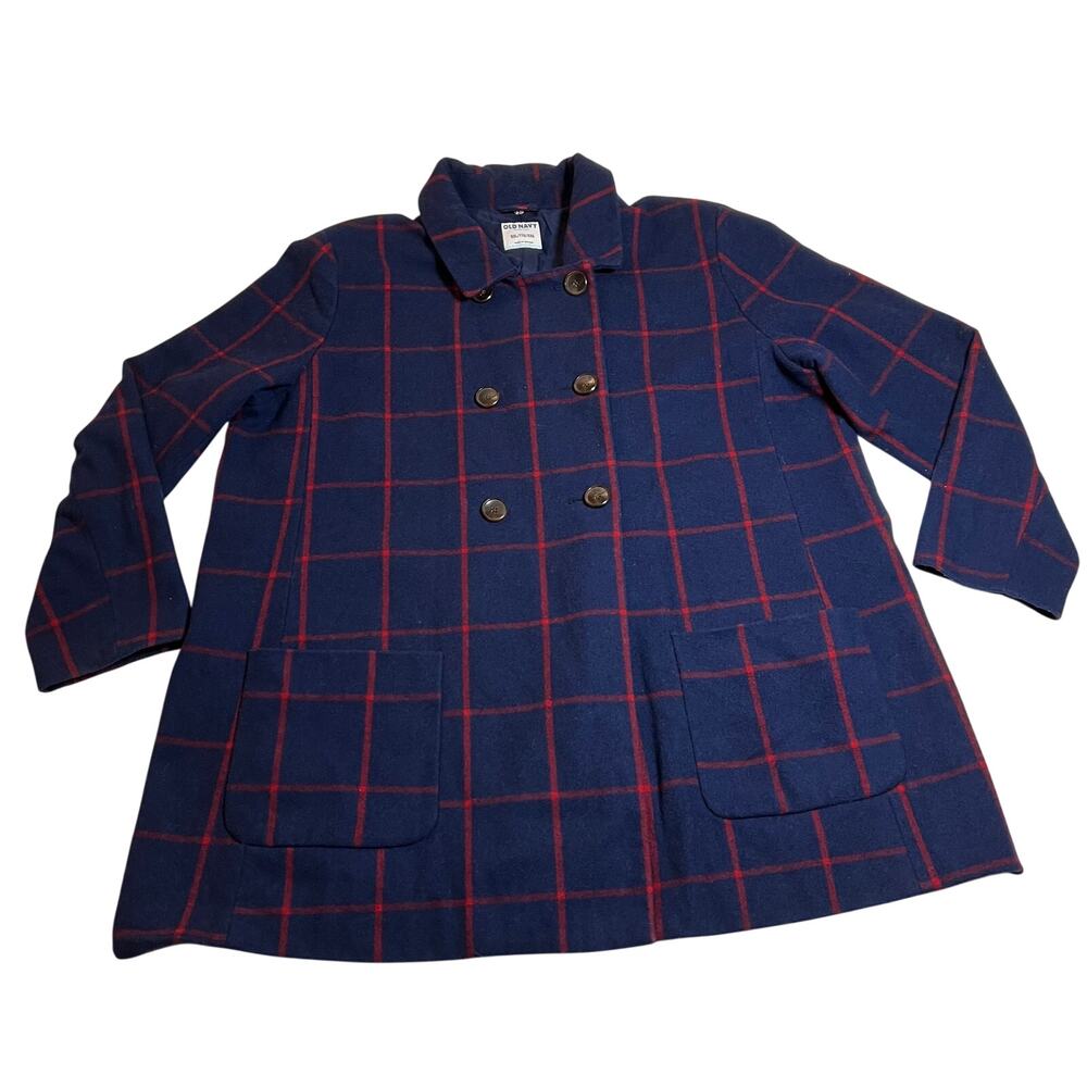 Vintage Old Navy Double Breasted Windowpane Plaid Peacoat Size XXL Twee Preppy